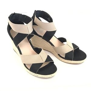IMPO Espadrille Wedge Sandals Black Tan Timber Women’s Size 9